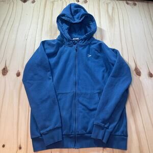 Gymshark Essential Zip Up Hoodie Mens M Blue Logo Full Zip Sweatshirt Workout